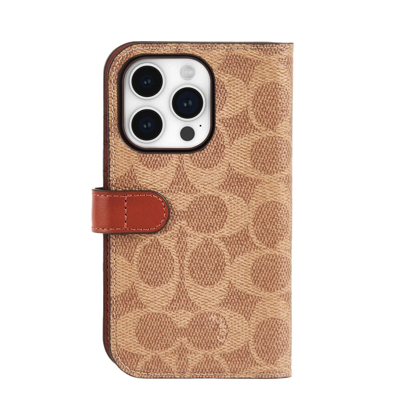 Coach Folio Signature C-hoesje - 2-in-1 hoesje met flipcover iPhone 15 Pro (bruin)