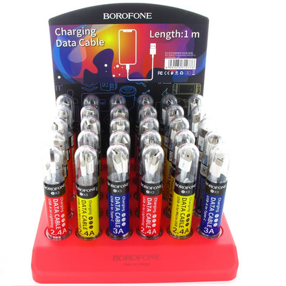 Borofone – ein in Schläuchen verpackter Kabelsatz auf einem Tischständer