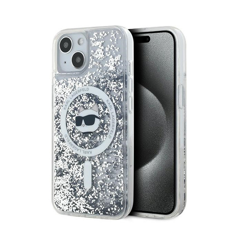 Karl Lagerfeld Liquid Glitter Choupette Head MagSafe - iPhone 15 Plus / 14 Plus hoesje (Transparant)