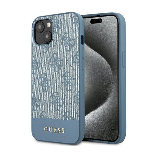 Guess 4G Bottom Stripe Metal Logo Collection - Hülle für iPhone 15 (blau)