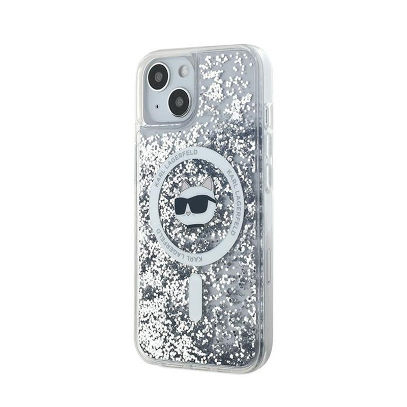 Karl Lagerfeld Liquid Glitter Choupette Head MagSafe - iPhone 15 Plus / 14 Plus hoesje (Transparant)