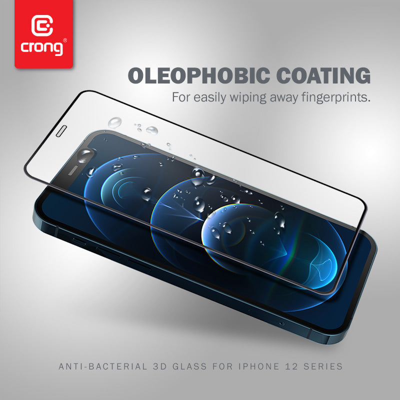 Crong Anti-Bacterial 3D Armor Glass – 9H gehärtetes Glas für den gesamten Bildschirm des iPhone 12 Pro Max + Einbaurahmen