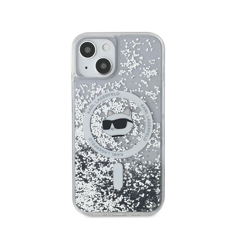 Karl Lagerfeld Liquid Glitter Choupette Head MagSafe - iPhone 15 Plus / 14 Plus hoesje (Transparant)