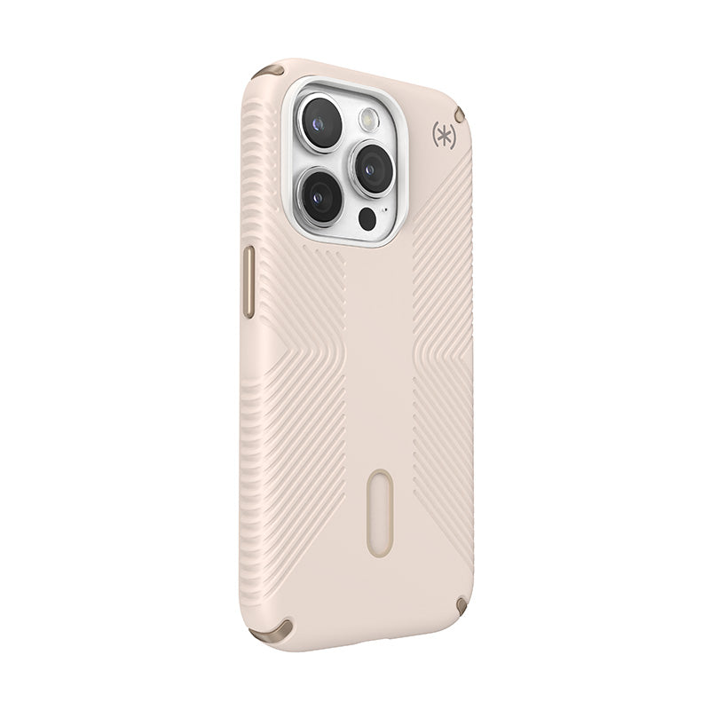 Speck Presidio2 Grip ClickLock &amp; Magsafe - hoesje voor iPhone 15 Pro (gebleekt bot / erfstuk goud / hazelnootbruin)