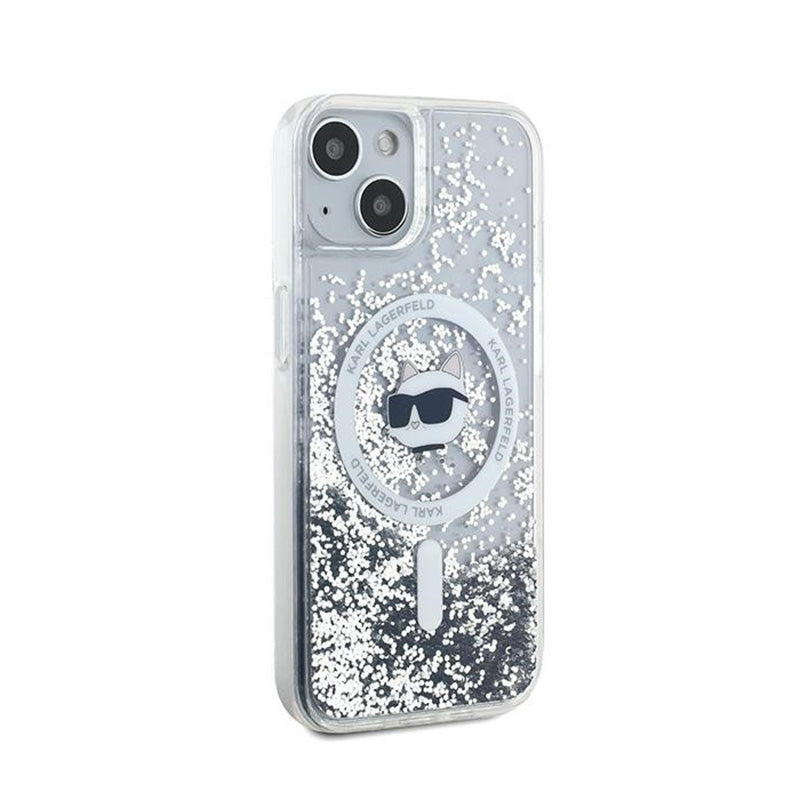 Karl Lagerfeld Liquid Glitter Choupette Head MagSafe - iPhone 15 Plus / 14 Plus hoesje (Transparant)