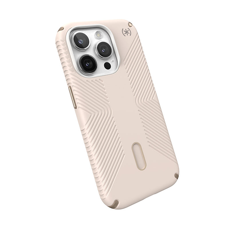 Speck Presidio2 Grip ClickLock &amp; Magsafe - hoesje voor iPhone 15 Pro (gebleekt bot / erfstuk goud / hazelnootbruin)