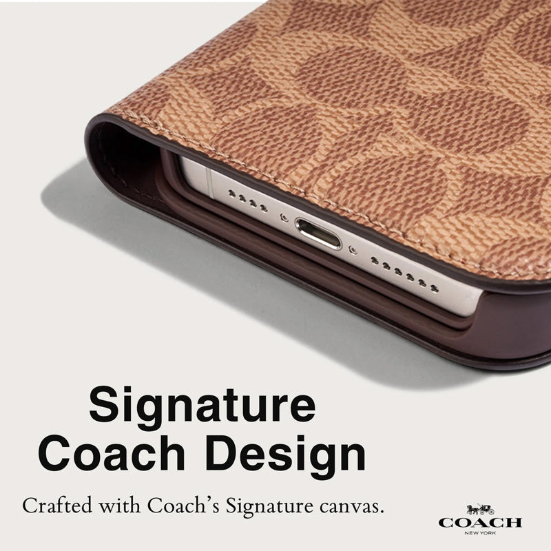 Coach Folio Signature C-hoesje - 2-in-1 hoesje met flipcover iPhone 15 Pro (bruin)