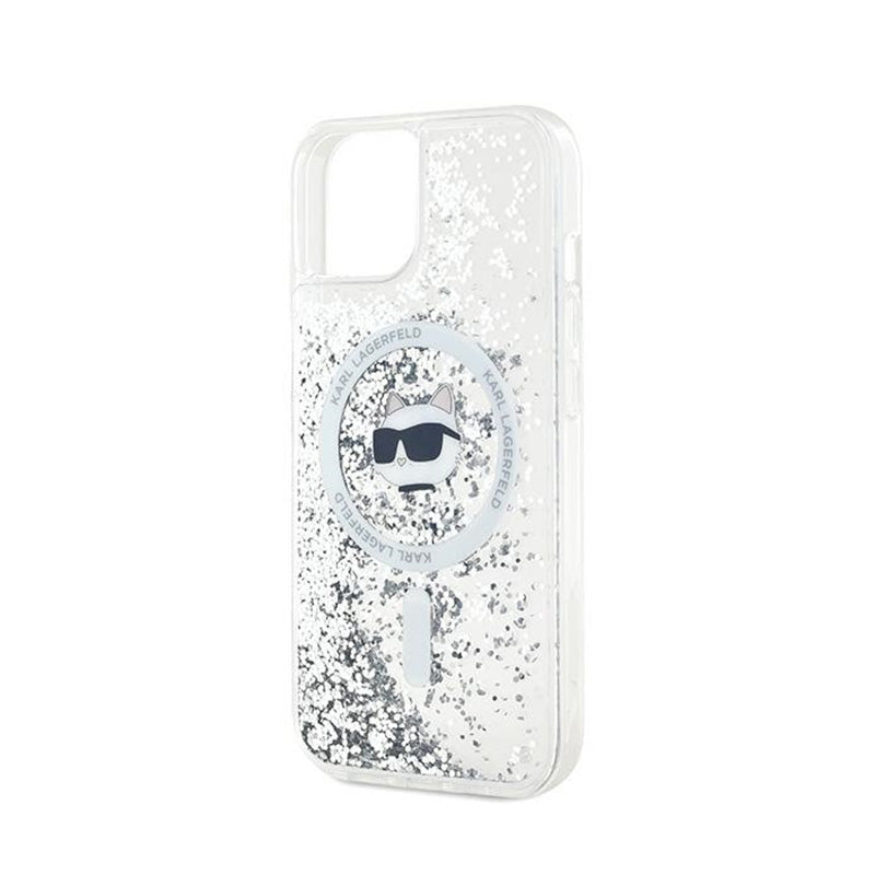 Karl Lagerfeld Liquid Glitter Choupette Head MagSafe - iPhone 15 Plus / 14 Plus hoesje (Transparant)