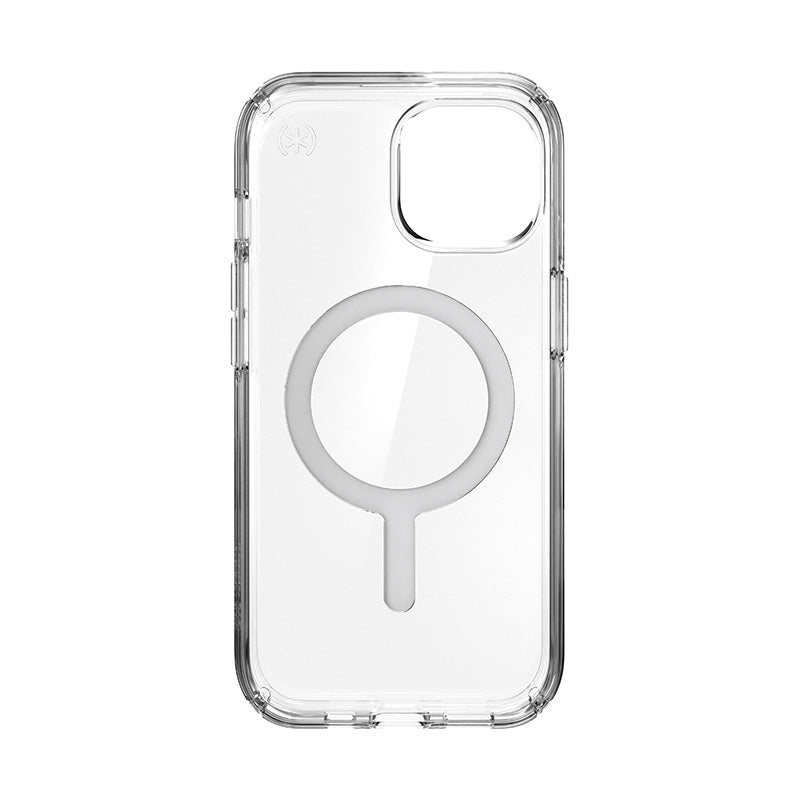 Speck Presidio Perfect-Clear MagSafe - Case for iPhone 15 / iPhone 14 / iPhone 13 (Clear / Chrome Finish / Serene Silver)