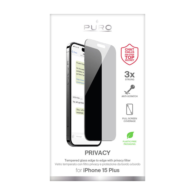 Puro Privacy Tempered Glass - Gehard beschermglas met privacyfilter iPhone 15 Plus