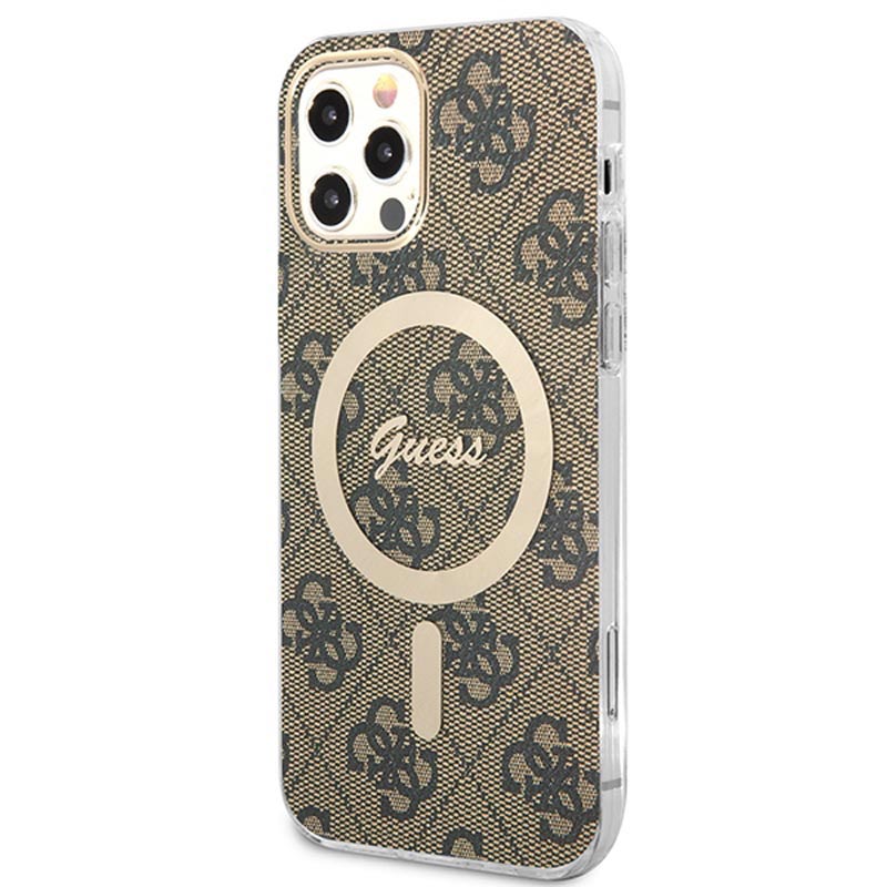 Guess Bundle Pack MagSafe 4G - Set hoesje voor iPhone 12 / iPhone 12 Pro + MagSafe oplader (Bruin/Goud)