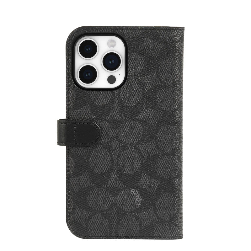 Coach Folio Signature C-hoesje - 2-in-1 hoesje met flipcover iPhone 15 Pro (antraciet)