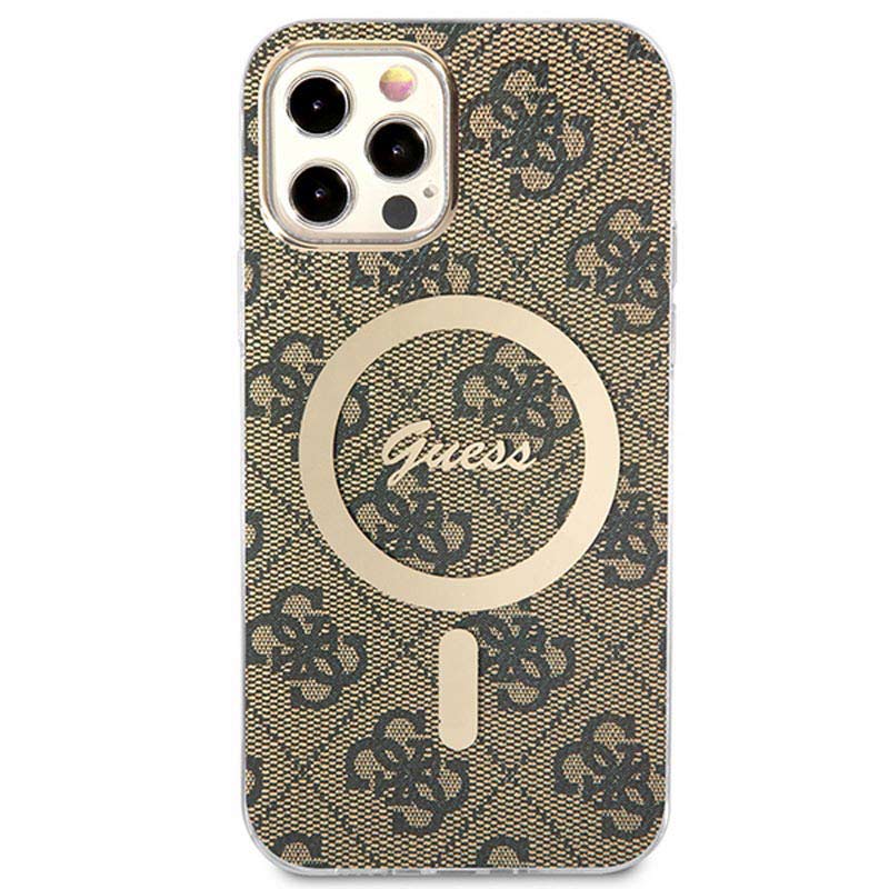 Guess Bundle Pack MagSafe 4G - Set hoesje voor iPhone 12 / iPhone 12 Pro + MagSafe oplader (Bruin/Goud)