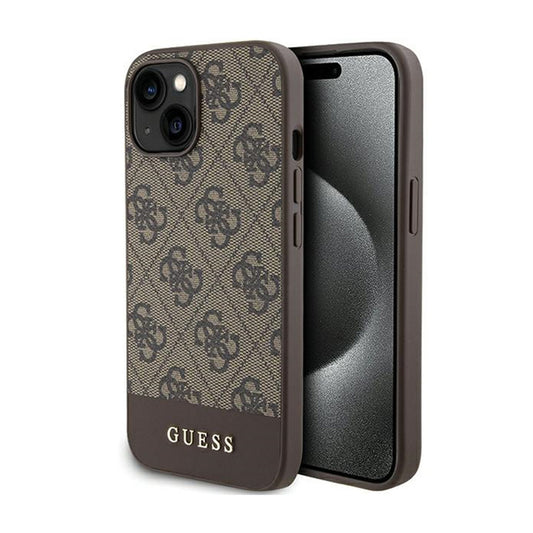 Guess 4G Bottom Stripe Metal Logo Collection – Hülle für iPhone 15 (braun)