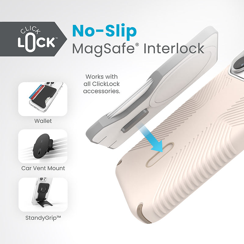 Speck Presidio2 Grip ClickLock &amp; Magsafe - hoesje voor iPhone 15 Pro (gebleekt bot / erfstuk goud / hazelnootbruin)