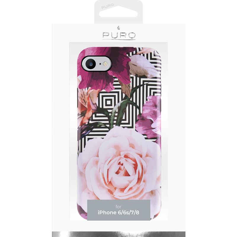 PURO Glam Geo Flowers - Case for iPhone SE (2022/2020) / 8/7 / 6s (Pink Peonies)