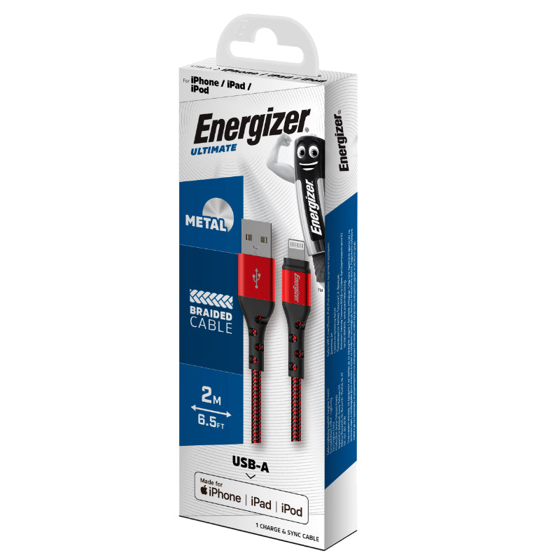 Energizer Ultimate - USB-A naar Lightning verbindingskabel MFi gecertificeerd 2m (Rood)