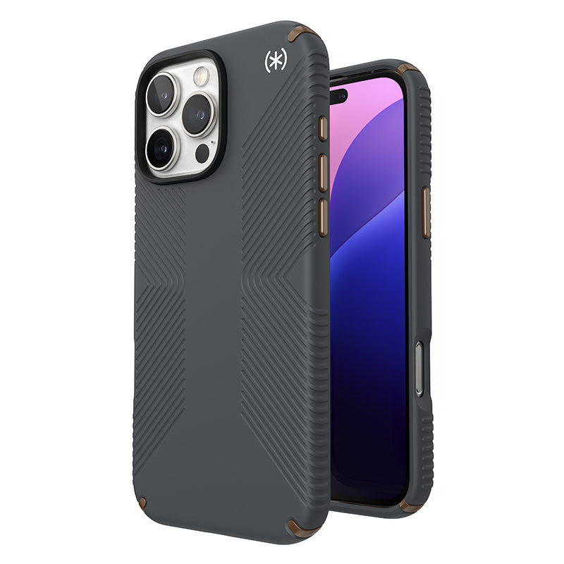 Speck Presidio2 Grip - Hoesje voor iPhone 16 Pro Max (Antracietgrijs / Koel brons / Wit)