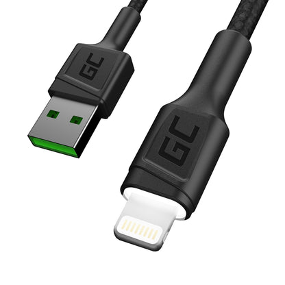 Kabel Green Cell Ray USB-A – Lightning White LED 200 cm mit Unterstützung für Apple 2,4 A Schnellladung
