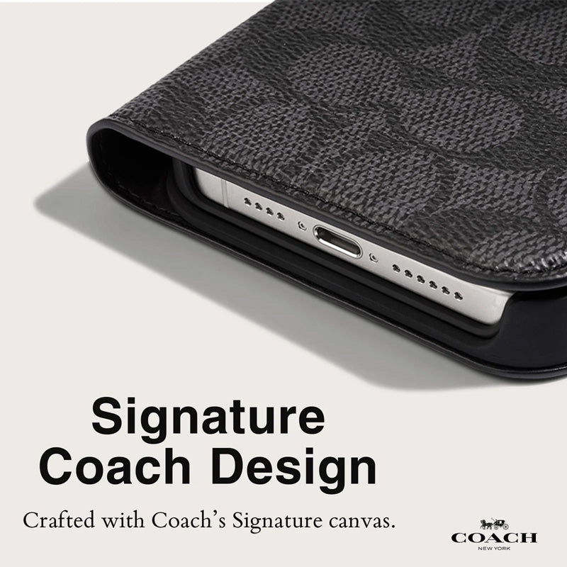 Coach Folio Signature C-hoesje - 2-in-1 hoesje met flipcover iPhone 15 Pro (antraciet)