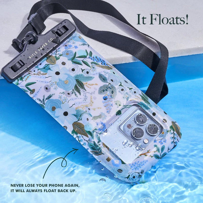 Rifle Paper Waterproof Floating Pouch - Waterdichte hoes voor smartphones tot 6,7" (Garden Party Blue)