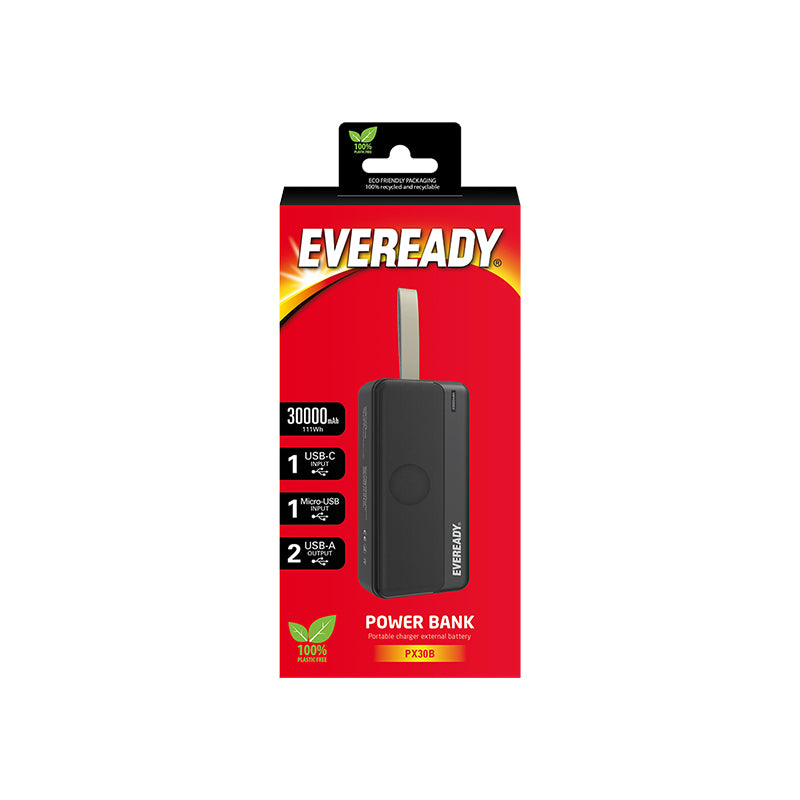 Eveready PX30B - Powerbank 30000 mAh 2x USB-A (zwart)