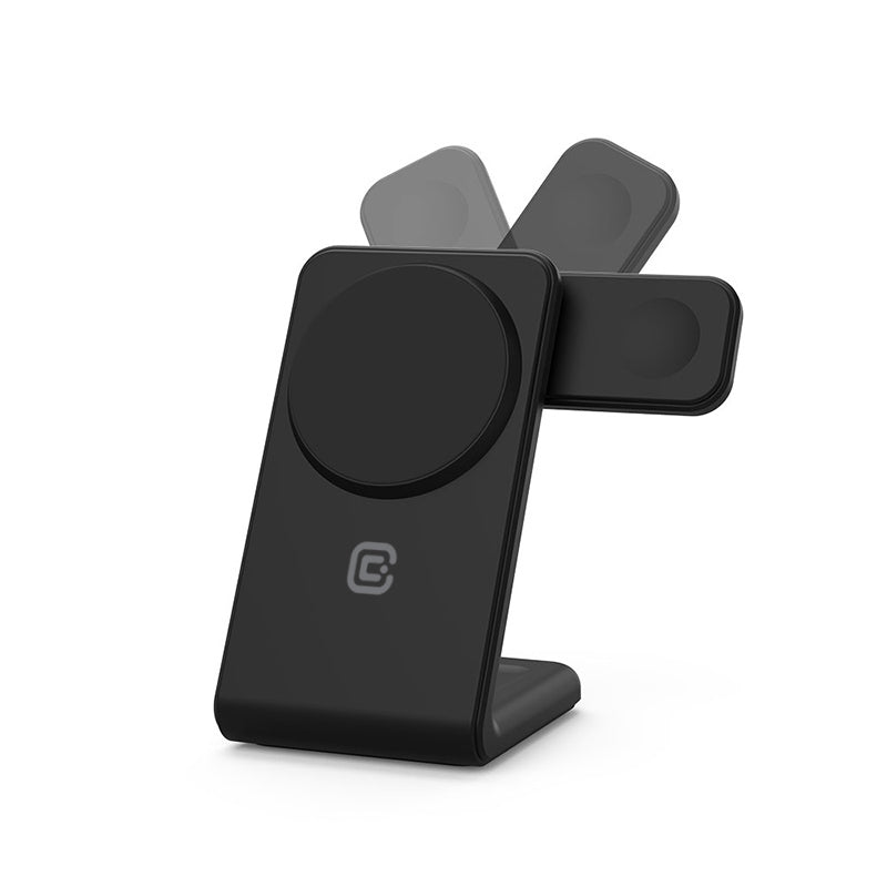 Crong MagSpot Pivot Stand - MagSafe-oplader voor iPhone, Apple Watch en AirPods (Shadow Black)