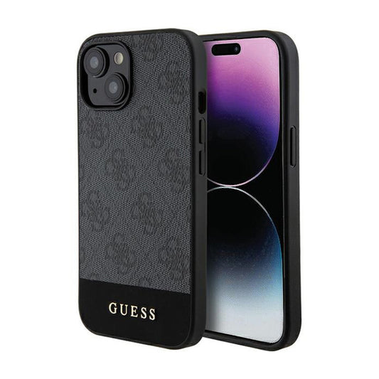 Guess 4G Bottom Stripe Metal Logo Collection – Hülle für iPhone 15 (Grau)