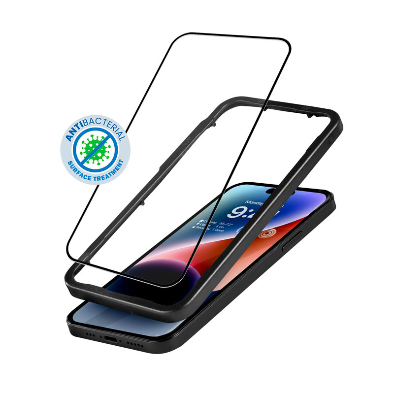 Crong Anti-Bacterial 3D Armour Glass - 9H tempered glass for the entire screen of the iPhone 14 Pro + installation frame