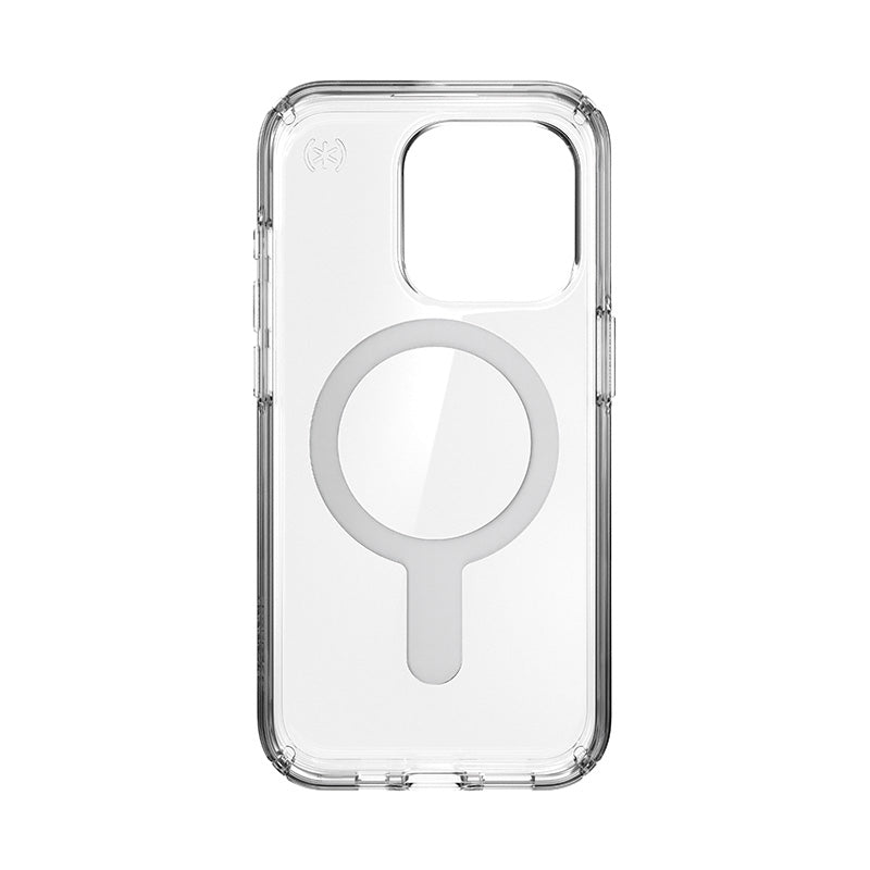 Speck Presidio Perfect-Clear ClickLock & Magsafe - Case for iPhone 15 Pro (Clear / Chrome Finish / Serene Silver)