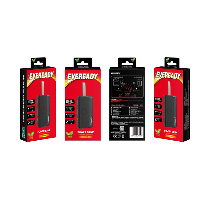 Eveready PX30B - Powerbank 30000 mAh 2x USB-A (zwart)