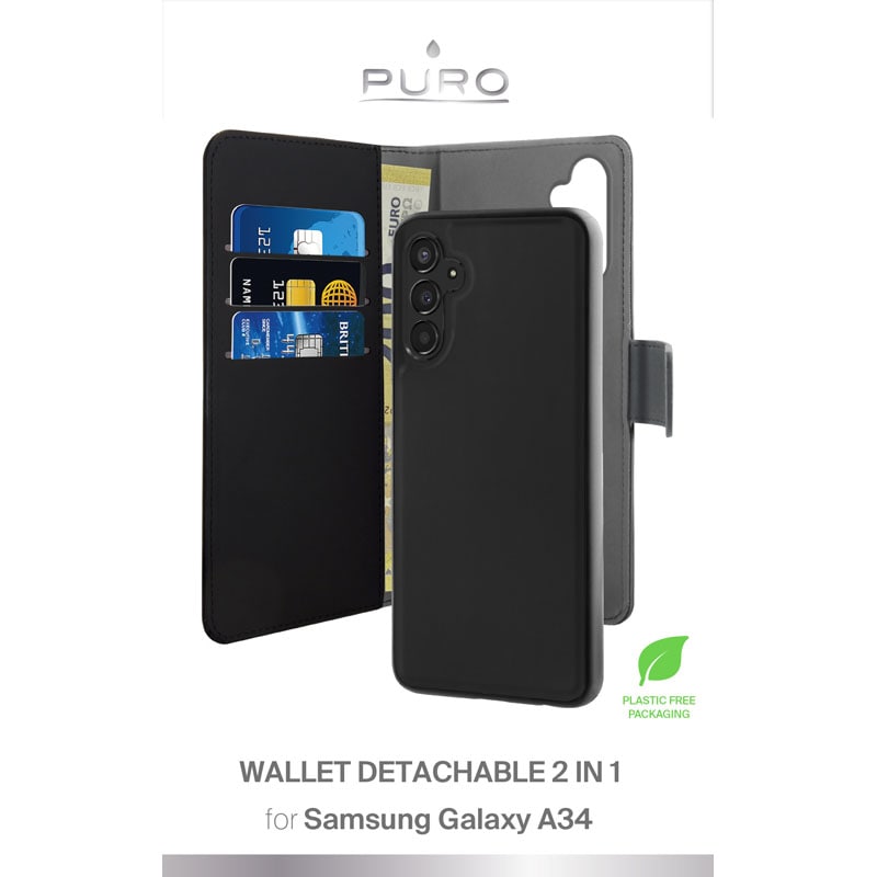 PURO Wallet Abnehmbare - Hülle 2in1 für Samsung Galaxy A34 5G (Schwarz)