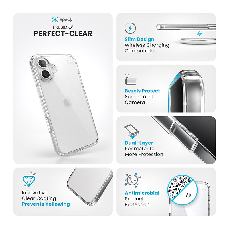 Speck Presidio Perfect-Clear - Hoesje voor iPhone 16 Plus (Transparant)