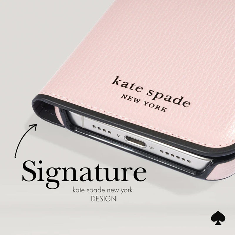 Kate Spade New York Wrap Folio Case - Leren flip case voor iPhone 15 (Pale Vellum)