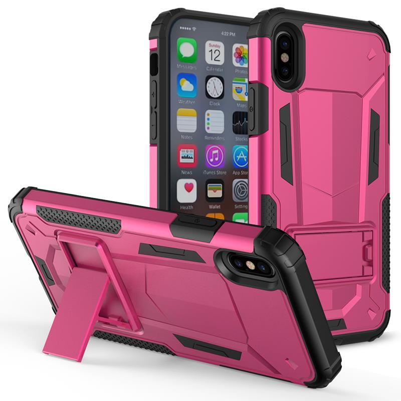 Zizo Hybrid Transformer Cover - Stoere Cover voor iPhone X met Standaard (Felroze/Zwart)