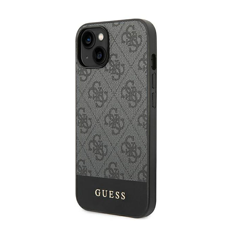 Guess 4G Bottom Stripe Metal Logo Collection – Hülle für iPhone 14 Plus (Grau)