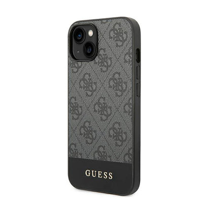Guess 4G Bottom Stripe Metal Logo Collection – Hülle für iPhone 14 Plus (Grau)