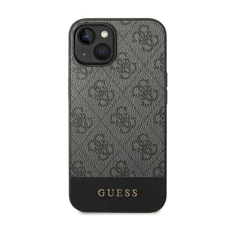 Guess 4G Bottom Stripe Metal Logo Collection – Hülle für iPhone 14 Plus (Grau)