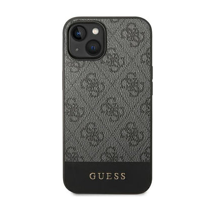 Guess 4G Bottom Stripe Metal Logo Collection – Hülle für iPhone 14 Plus (Grau)