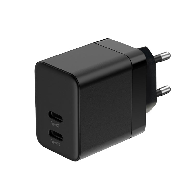 Crong Ultra Compact GaN - Wandladegerät 2x USB-C Power Delivery 35W (Schwarz)