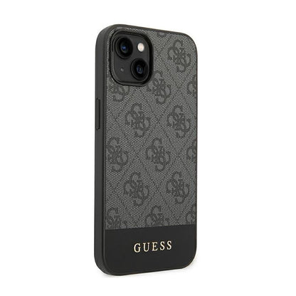Guess 4G Bottom Stripe Metal Logo Collection – Hülle für iPhone 14 Plus (Grau)