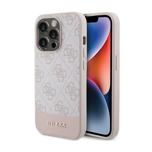 Guess 4G Bottom Stripe Metal Logo Collection – Hülle für iPhone 15 Pro (Rosa)