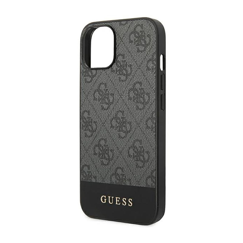 Guess 4G Bottom Stripe Metal Logo Collection – Hülle für iPhone 14 Plus (Grau)