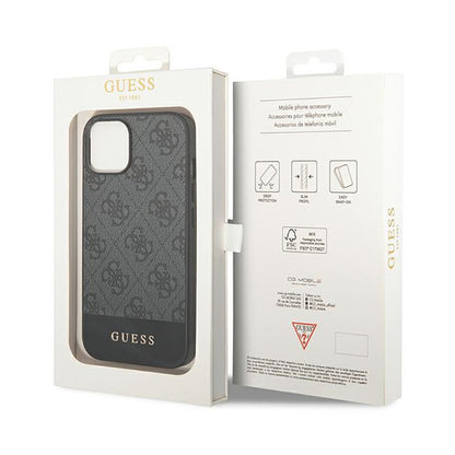 Guess 4G Bottom Stripe Metal Logo Collection – Hülle für iPhone 14 Plus (Grau)