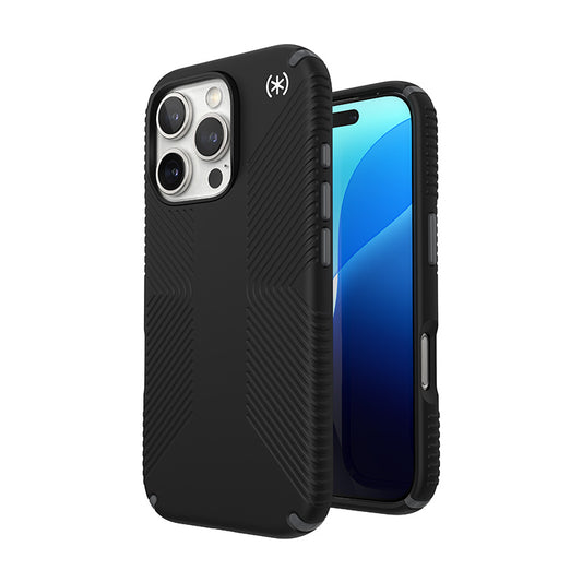 Speck Presidio2 Grip - Hoesje voor iPhone 16 Pro (Zwart / Leigrijs / Wit)