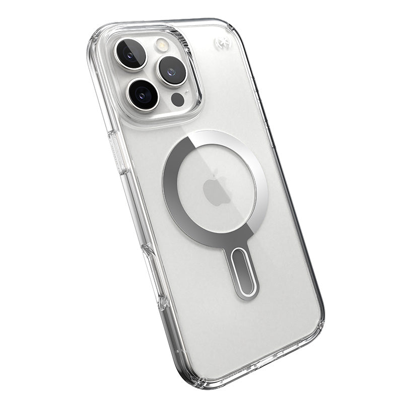 Speck Presidio Perfect-Clear ClickLock &amp; MagSafe - Hoesje voor iPhone 16 Pro Max (Transparant / Chromen afwerking / Serene Silver)