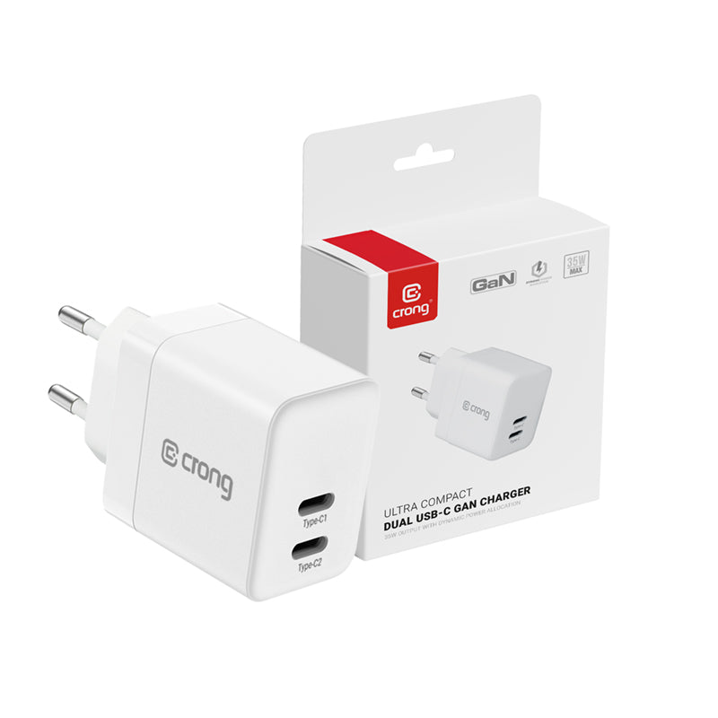 Crong Ultra Compact GaN - Wall charger 2x USB-C Power Delivery 35W (White)