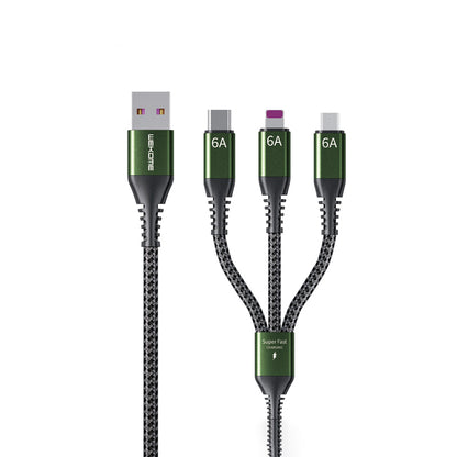 WEKOME WDC-170 Raython-Serie – 3-in-1 USB-A auf USB-C + Lightning + Micro USB 1,2 m Schnelllade-PD-Kabel (Schwarz)