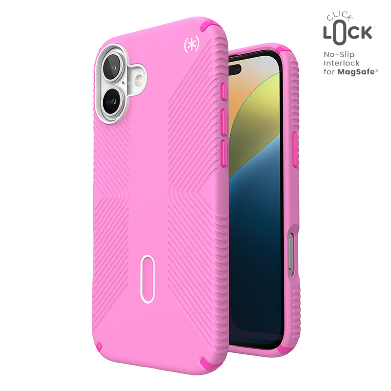 Speck Presidio2 Grip ClickLock &amp; MagSafe - Hoesje voor iPhone 16 Plus (True Pink / Shocking Pink / Wit)