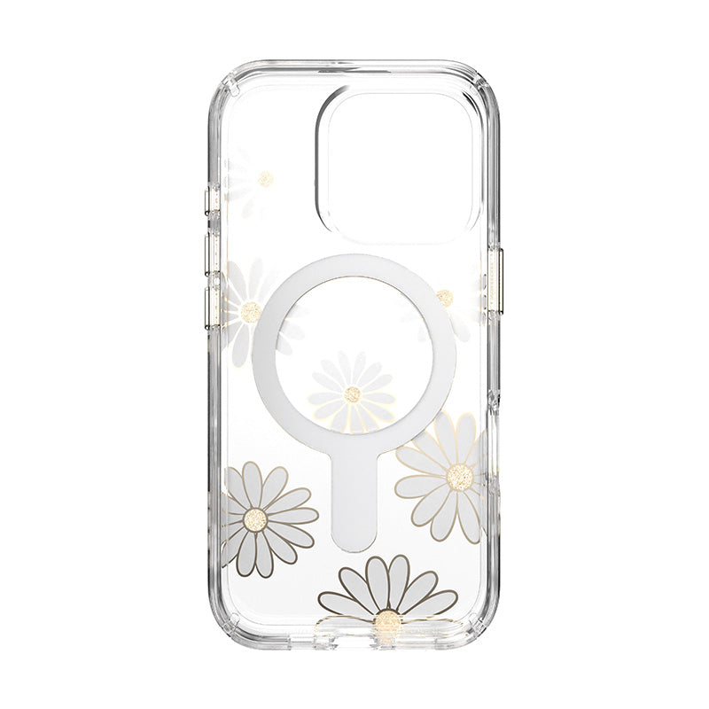 Speck Presidio Lux ClickLock &amp; MagSafe - Hoesje voor iPhone 16 Pro (Sunshine Daisies / Transparant / Goud)